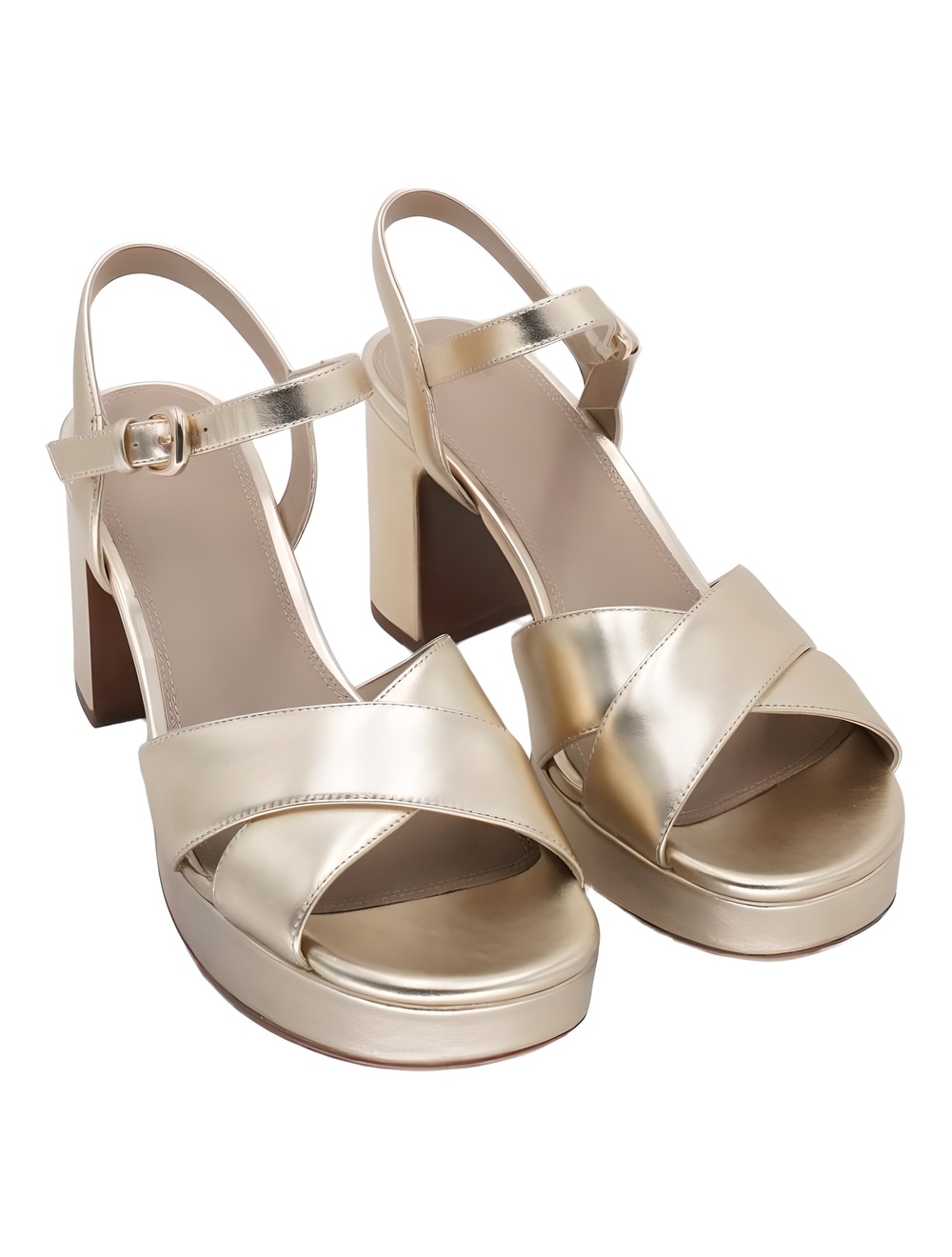 Vince Ericka Champagne Metallic Leather Crisscross Platform Block Size 8.5M